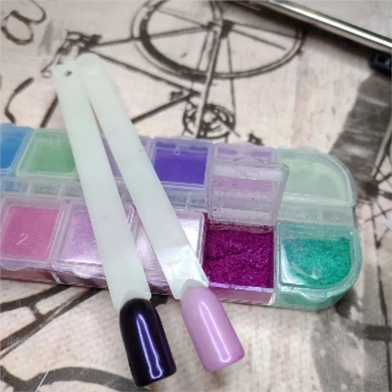 12 rejillas efecto espejo polvo de uñas de sirena holográfico perla cromo pigmento brillo fino polvo de inmersión suministros de artesanía de uñas