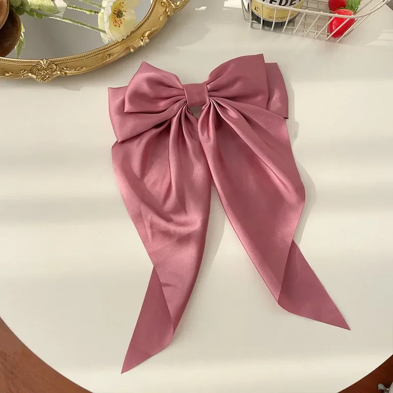 Solid Color Satin Ribbon Big Bows Hairpin Spring Clips Hair Accessories for Women Girls Trendy Korean Summer Headwear 2024