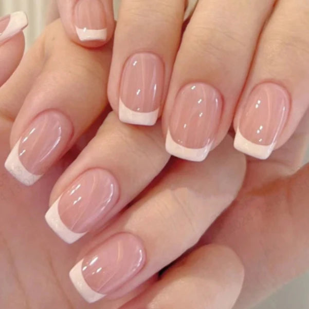 24pcs Long Almond Fake Nails White French Press on Nails Simple Full Cover Detachable Nail Tips