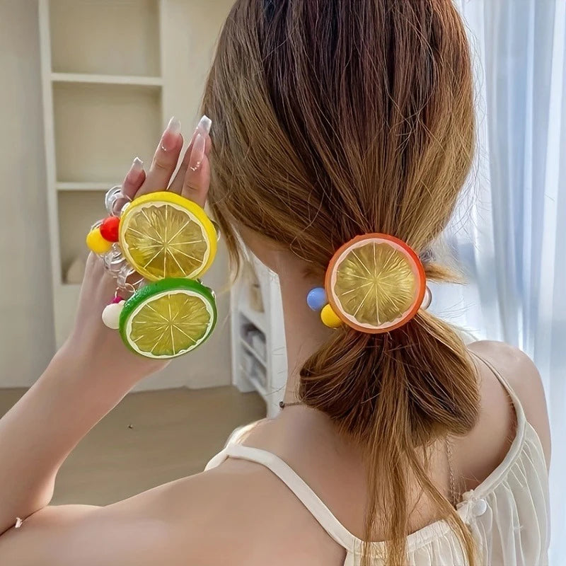 1/3pcs Orange Lemon Lime Hair Tie Fresh Summer Telephone Cord Cute Fruit Hair Accessory for Bun Hairstyles Sweet Birthday Gift