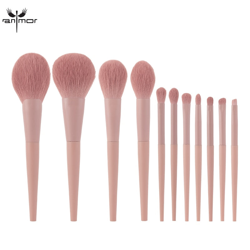 Anmor Set de brochas de maquillaje de 11/8 piezas Pelo sintético Brocha de maquillaje profesional para sombra de ojos, base, polvo, delineador de ojos y pestañas