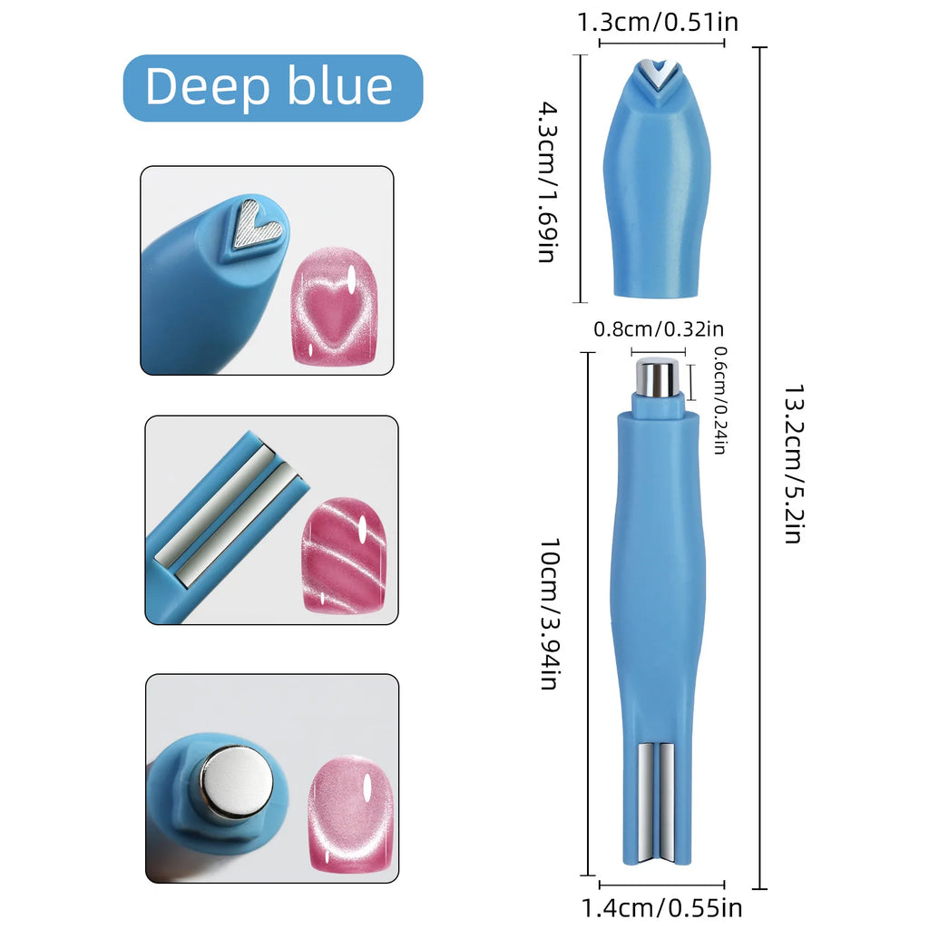 1 Unidad Imán 3 en 1 con Forma de Corazón para Uñas Ojo de Gato, Doble Línea, Luna, Serpiente, Pluma Magnética Francesa para Esmalte en Gel Magnético, Herramientas de Manicura