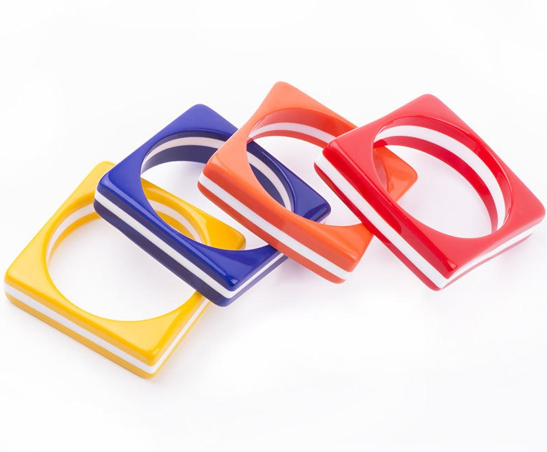 Fashion Jewelry 4 Style SquareResin Bangle for Women Colorful Stripee Bracelet Trendy Accessories