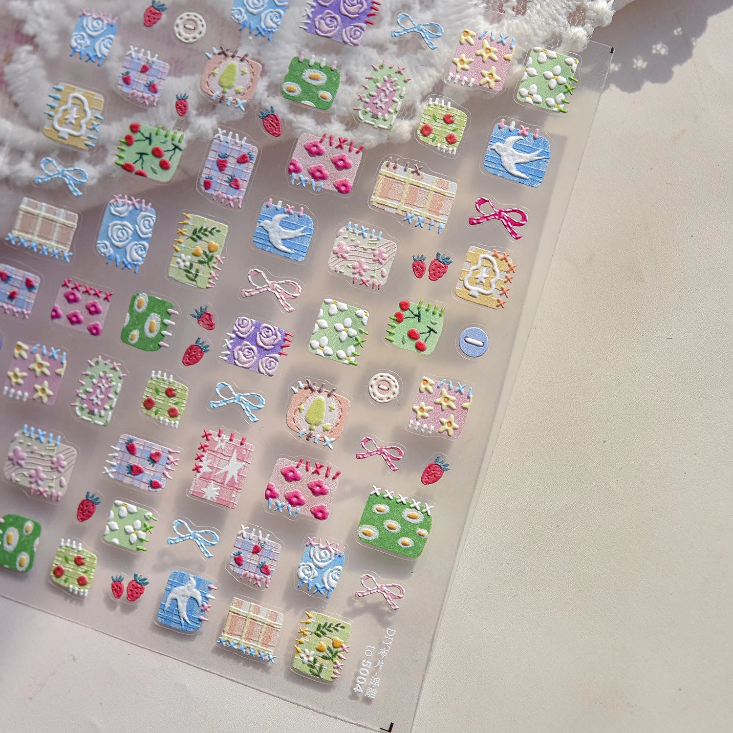 1Sheet 5D Soft Embossed Relief Nail Stickers Cute Daisies Self Adhesive Slider Stickers Press On Nails DIY Japanese Nail Art Dec