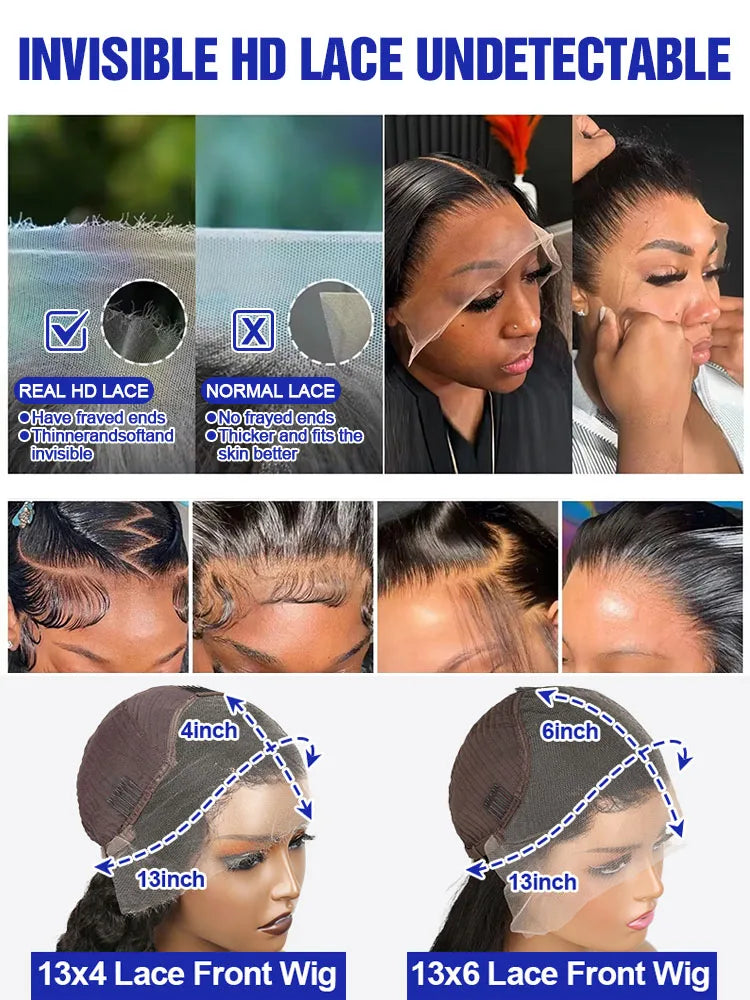 Bone Straight Transparent 13x6 HD Lace Front Human Hair Wig Pre Plucked - Glueless