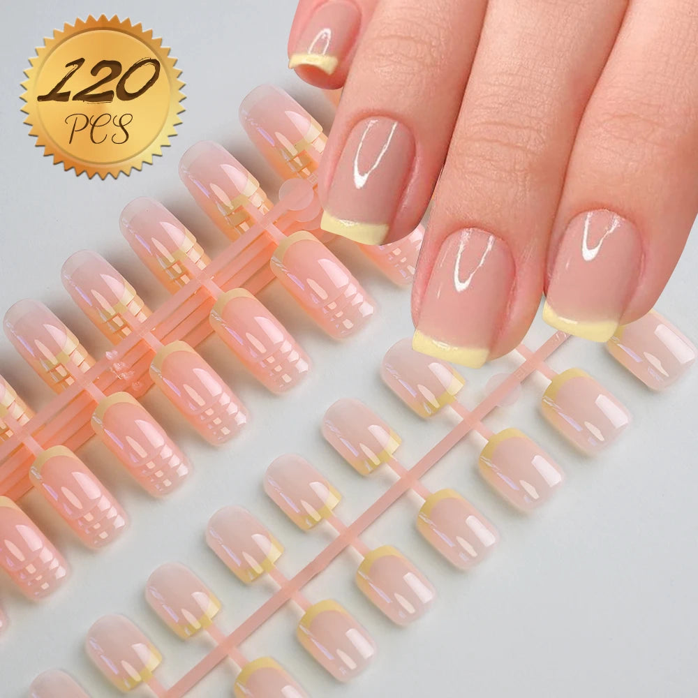 100Pcs Light Pink Press on Nails Short Medium Square Wearable Fake Nails Tips 10 Sizes Full Cover False Nails Finger Decoration
