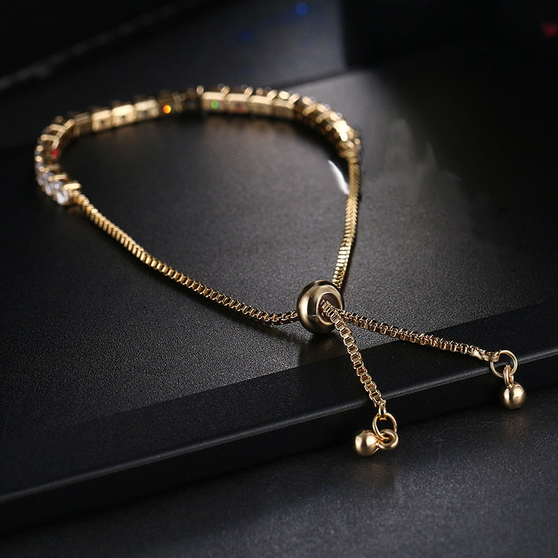 Brazalete ajustable de tenis con circonita cúbica redonda de moda para mujer, pulseras de cristal color oro blanco, regalo de joyería de boda