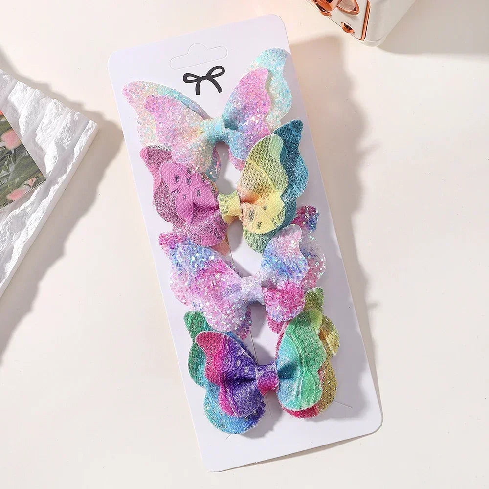 4Pcs Women Girl Glitter Butterfly Hair Clip for Children Sequins Bow Hairpins Cute Headwear Trendy Hairgrip Hair Accessories