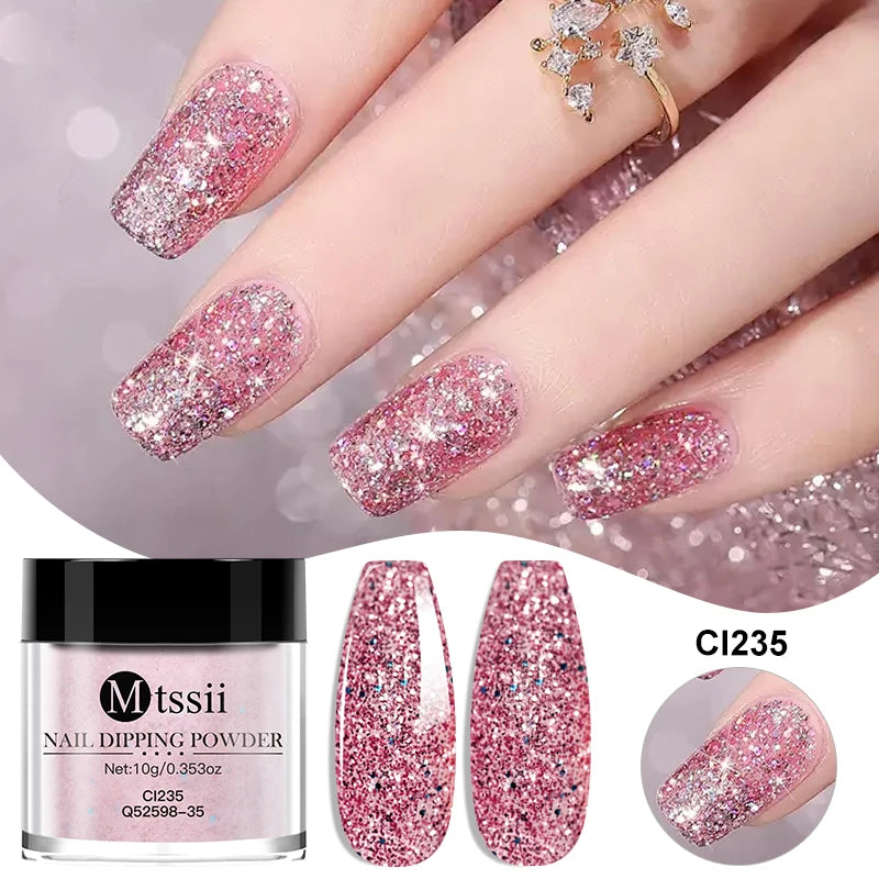 MTSSII 10g Nail Dipping Powder Natural Dry No Lamp Cure DIY Nail Art Decoration Pigment Dust Glitter Long Lasting Manicure Salon