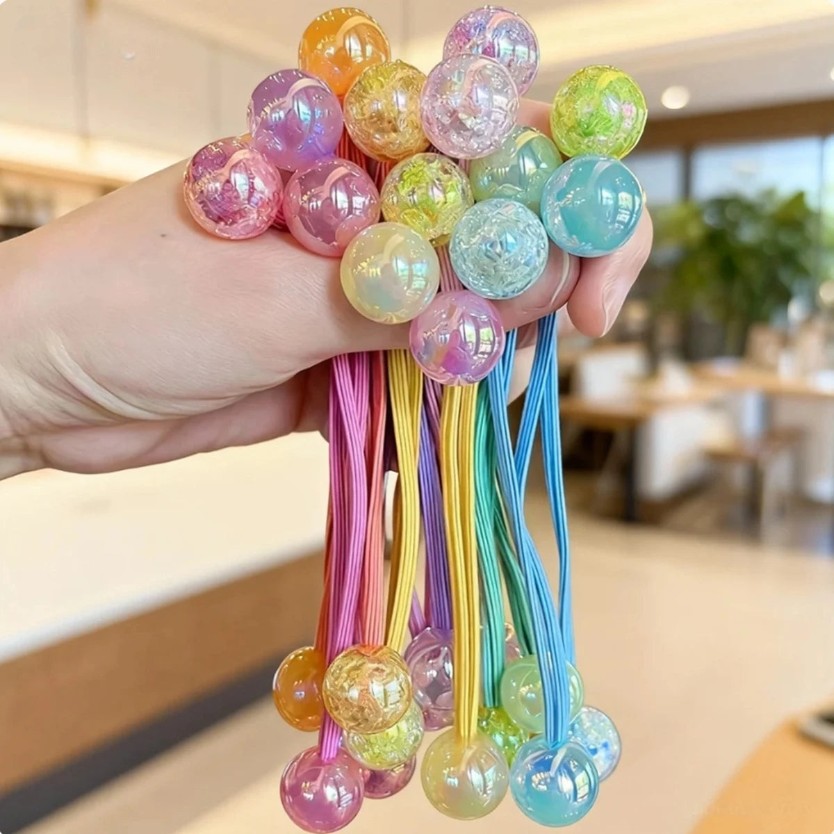 Sweet and Cute Candy-Colored Double-Ended Round Bead Hair Ties for Girls, Rubber Bands Suitable for Daily Wear, School Outfits, and as Gifts for Friends
