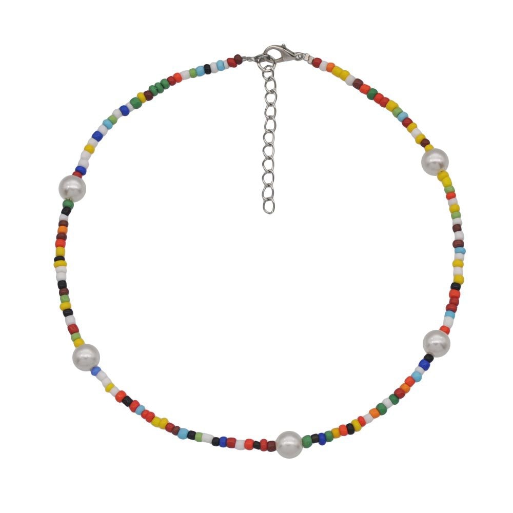 HangZhi New Bohemian Colorful Beads Weaving Handmade Baroque Simulated Pearl Necklace Clavicle Chain Choker Jewelry