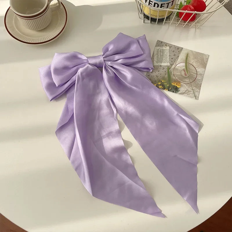 Solid Color Satin Ribbon Big Bows Hairpin Spring Clips Hair Accessories for Women Girls Trendy Korean Summer Headwear 2024