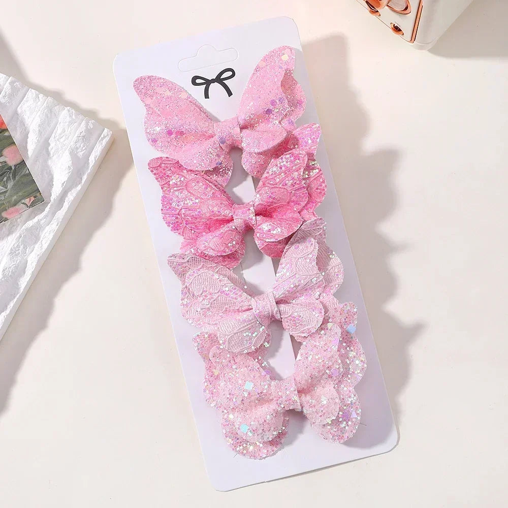 4Pcs Women Girl Glitter Butterfly Hair Clip for Children Sequins Bow Hairpins Cute Headwear Trendy Hairgrip Hair Accessories