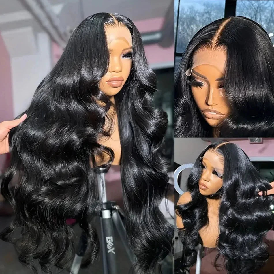 Natural Black Body Wave 13x4 HD Transparent Lace Frontal Pre Plucked