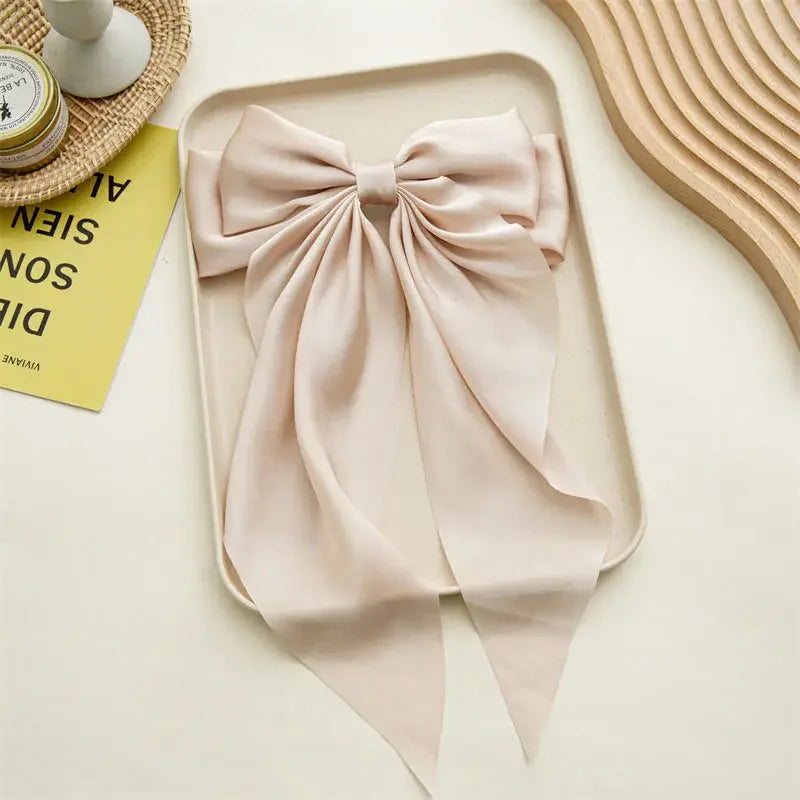 Solid Color Satin Ribbon Big Bows Hairpin Spring Clips Hair Accessories for Women Girls Trendy Korean Summer Headwear 2024