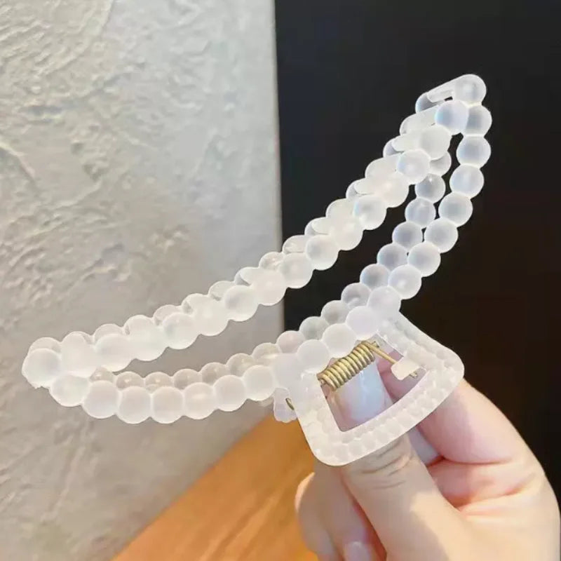 3Pcs 4.5-Inch Large Clear Beaded Hair Claw Clips, Transparent Crystal Hair Jaw Clips for Women Girls, Non-slip Strong Hold for T