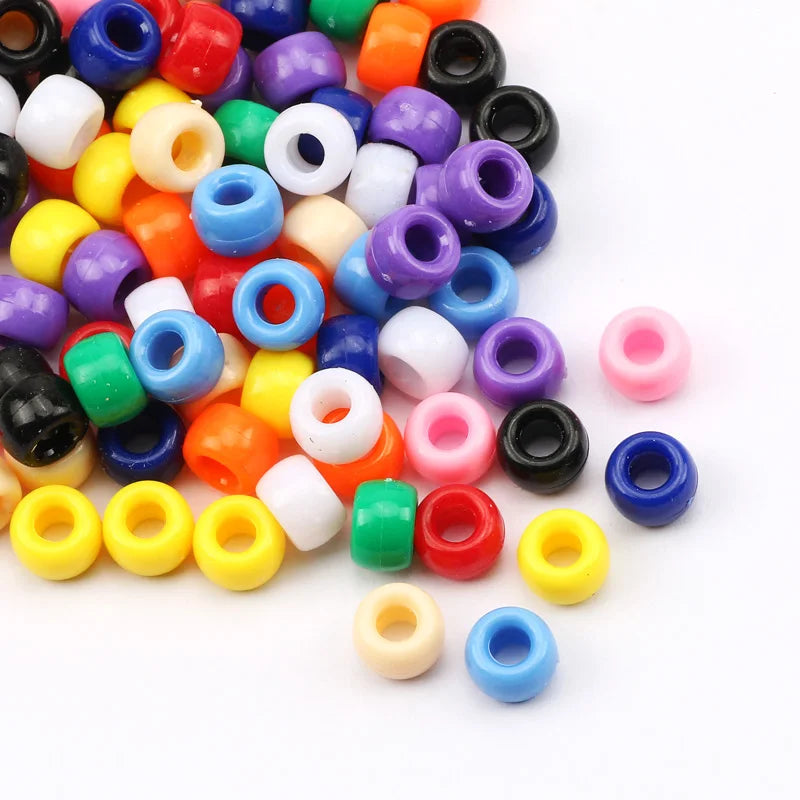 100pcs 6*9mm Round Dreadlock Acrylic Beads Big Hole Spacer Hair Beads for Jewelry Making DIY Bracelet Necklace Craft Needlework
