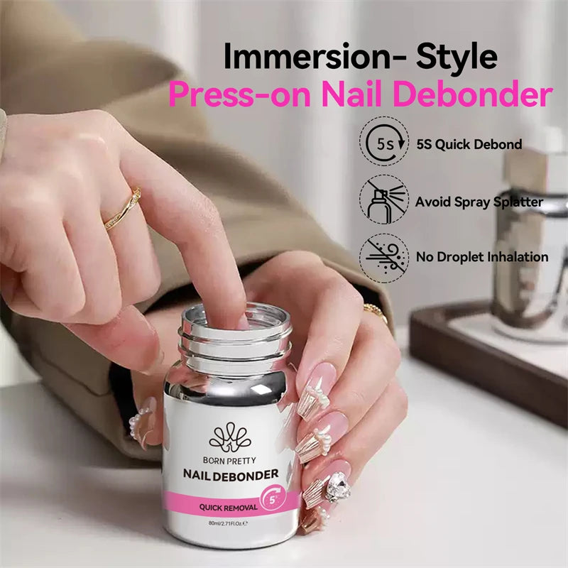 BORN PRETTY 80ml Press-on Nail Debonder Glue Remover for Fake Nail Tips 5S Quick Removal No Harm To Nails And Tips Glue Tools