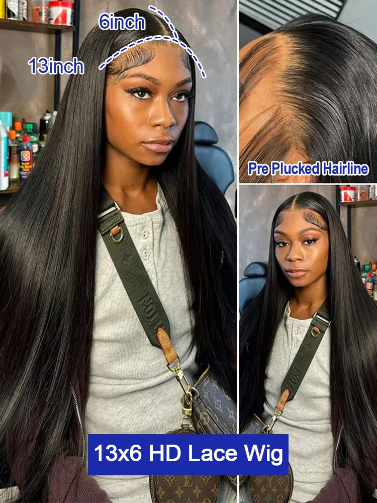 Bone Straight Transparent 13x6 HD Lace Front Human Hair Wig Pre Plucked - Glueless