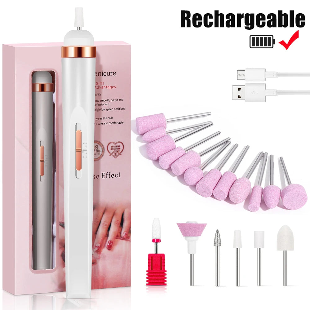 Electric Nail Drill Machine Portable Electric Nail File Rechargeable 20000RPM Nail Drill Pedicure Polishing Tools for Home