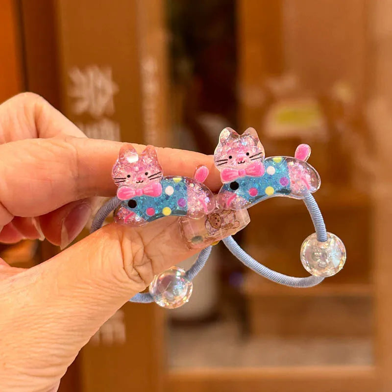 2 Pieces Colorful Cartoon Animal Elastic Hair Bands for Girls Cute Children's Hair Accessories Baby Headwear Ties