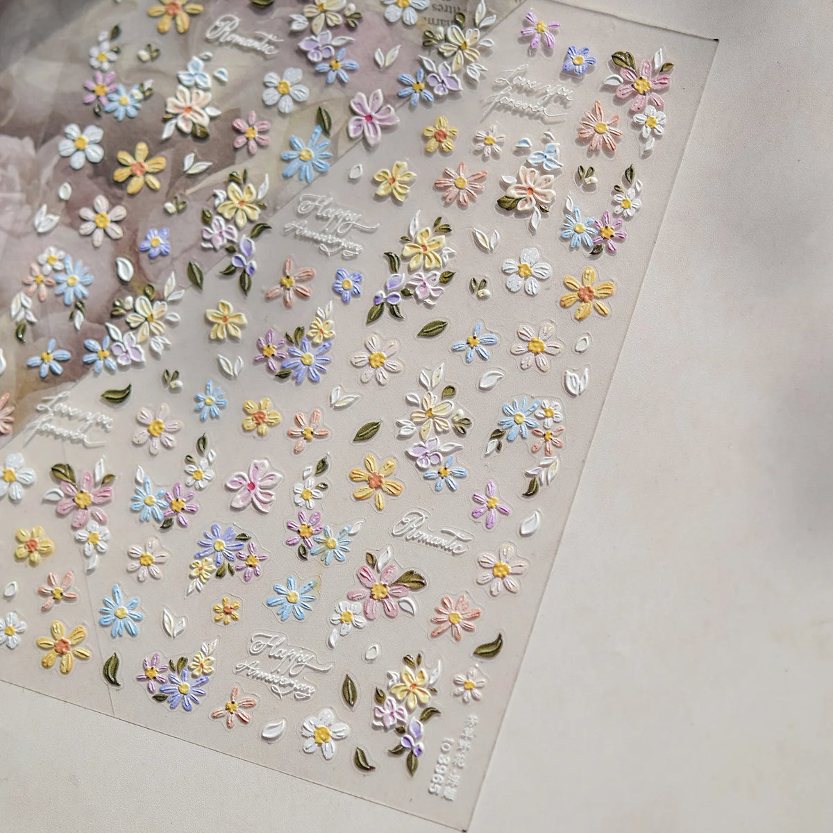 1Sheet 5D Soft Embossed Relief Nail Stickers Cute Daisies Self Adhesive Slider Stickers Press On Nails DIY Japanese Nail Art Dec