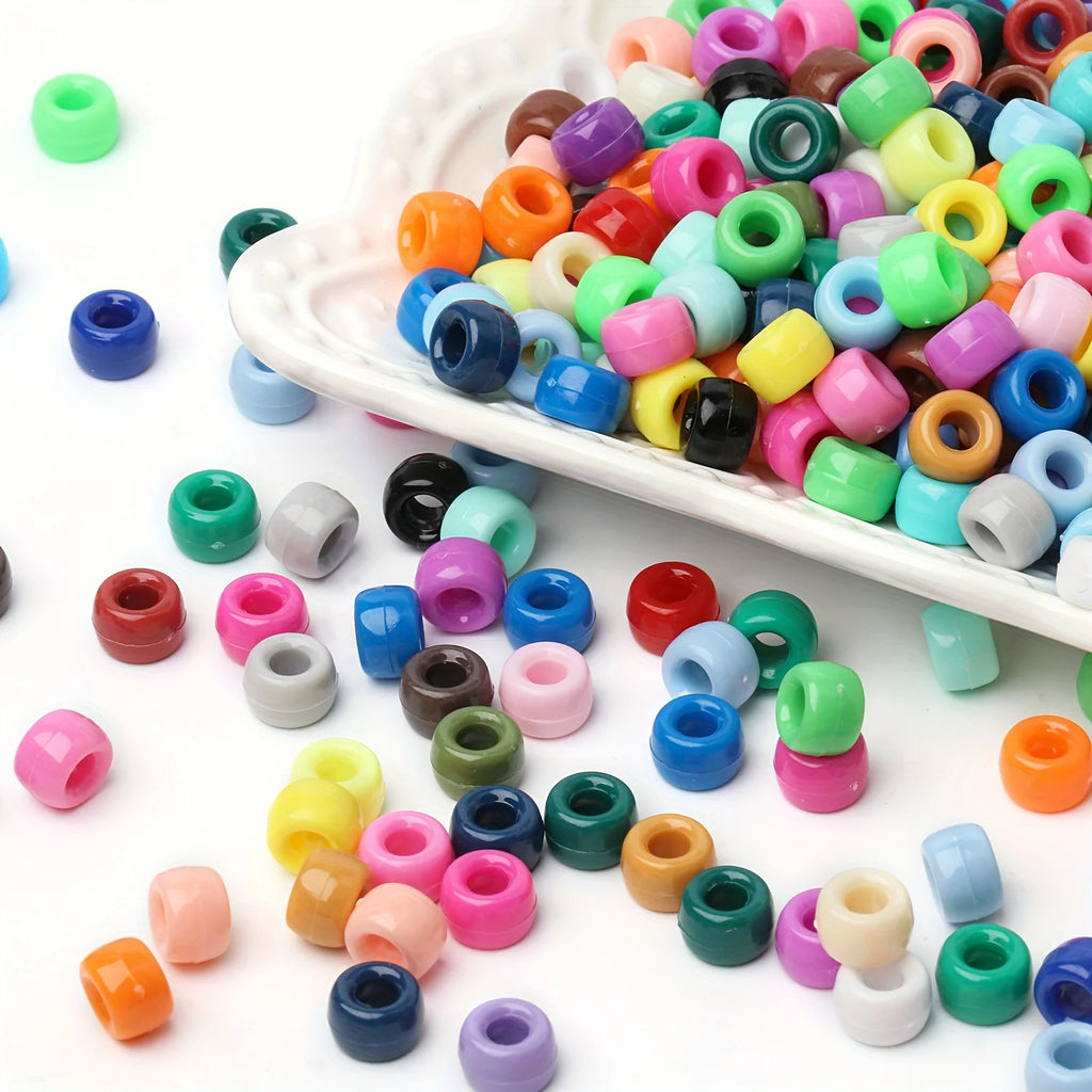 100pcs 6x9mm Colorful Pony Beads Fashion Big Hole Acrylic Beads Kids DIY Bracelet Necklace Making HandCrafts Girls Hair Beads