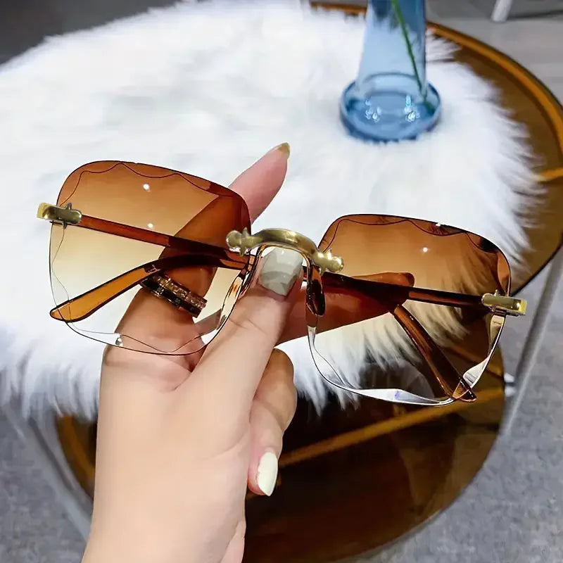 3PCS Square Rimless Sunglasses Women Luxury Brand Designer Summer Red Glasses Fashion Sun glasses For Men UV400 Shades Oculos