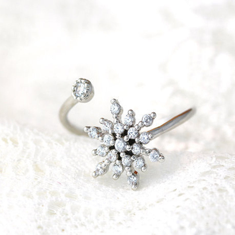 Snowflake Ring Statement Gold Plated Silver Micro-Set Rhinestone Jewelry