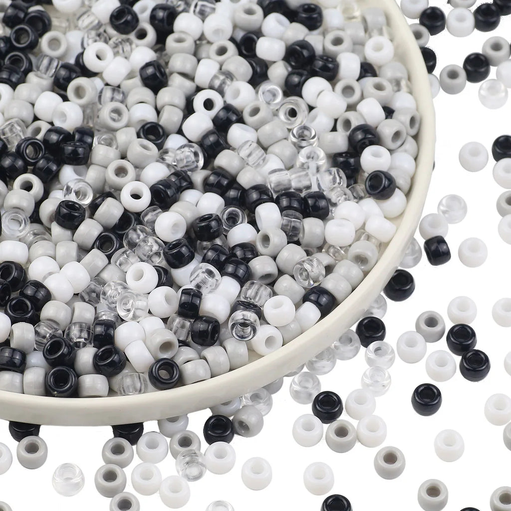 Round Plastic Pony Beads 6x9mm 200-1200pcs For Jewelry Making DIY Hair Braids And Party Decorations Black White Grey Loose Beads