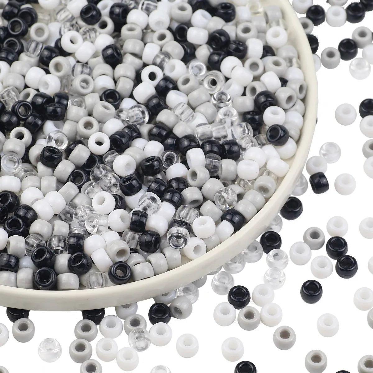 Round Plastic Pony Beads 6x9mm 200-1200pcs For Jewelry Making DIY Hair Braids And Party Decorations Black White Grey Loose Beads