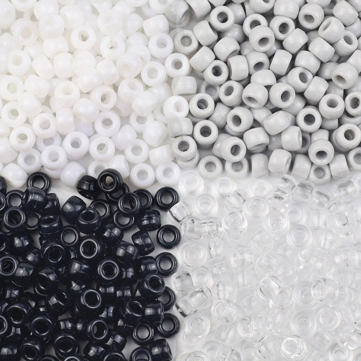 Round Plastic Pony Beads 6x9mm 200-1200pcs For Jewelry Making DIY Hair Braids And Party Decorations Black White Grey Loose Beads