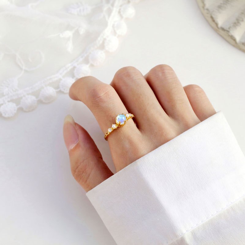 100% 925 Sterling Silver Rings For Women Moonstone Zircon Ring