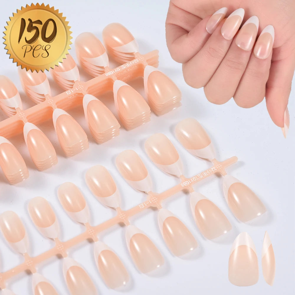 100Pcs Light Pink Press on Nails Short Medium Square Wearable Fake Nails Tips 10 Sizes Full Cover False Nails Finger Decoration