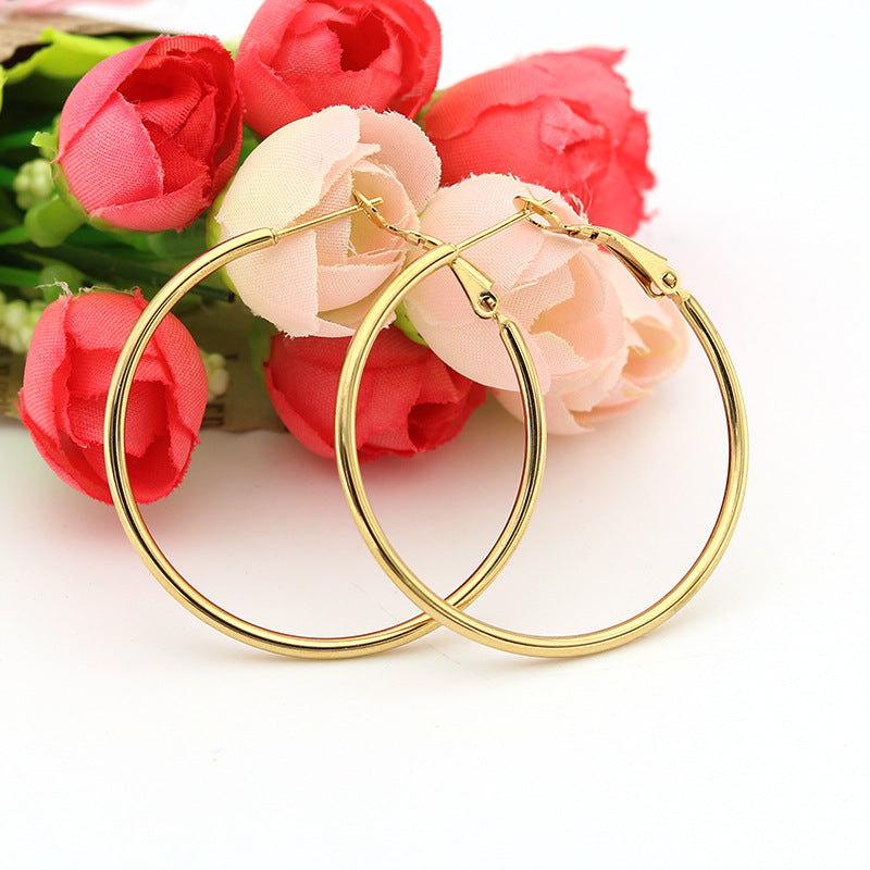 Fashion Hoop Earrings 316 Stainless Steel Hoop Earrings Gold Color Round Circle Earring Jewelry For Women Party  1 Pair