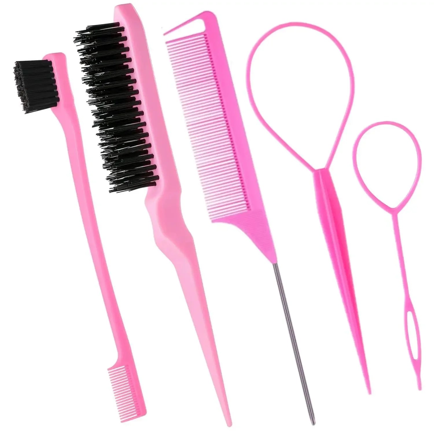 5pcs Hairdressing Tools Pointed Tail Comb Dual Head Eyebrow Brush Triple Row Comb Coiler Hair Salon Styling Comb