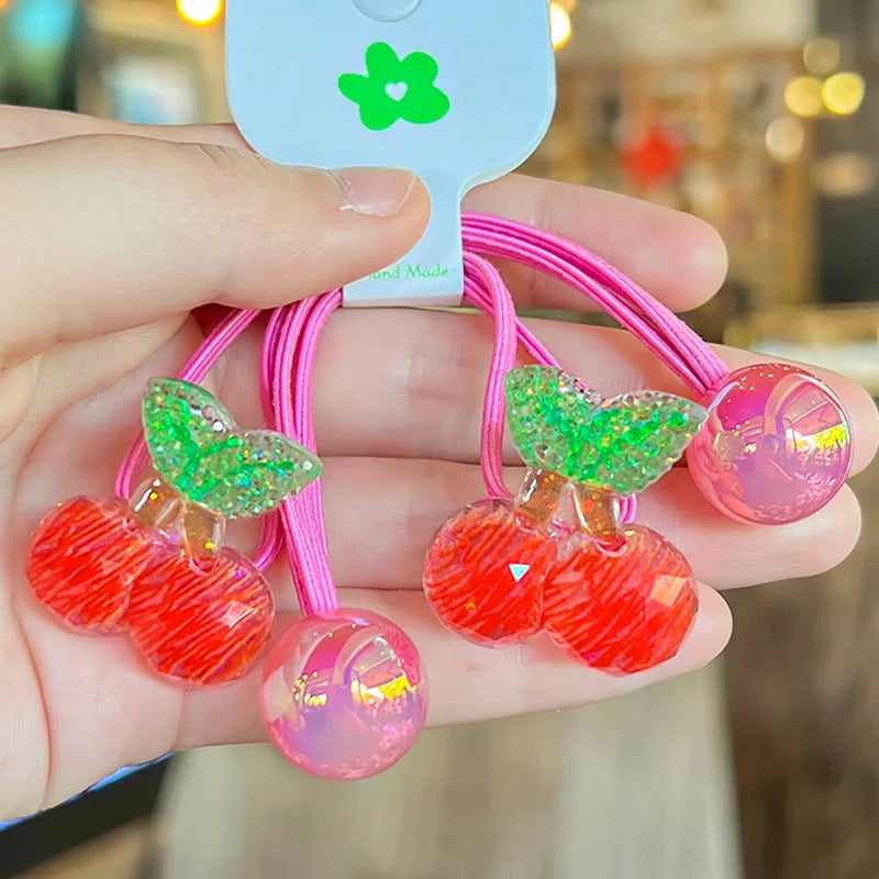 2 Pcs Cute Cartoon Scrunchies Girls Children Elastic Hair Rubber Band Accessories Tie Hair Bead Rope Headdress Headwear Ornament