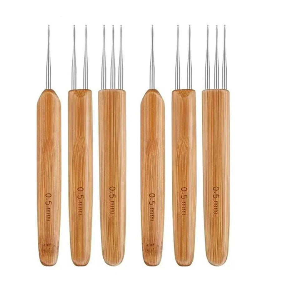3/6Pcs 0.5mm/0.75mm Loc Crochet Hook Wood Crochet Needles Hair Dreadlocks Tool for Braid Craft