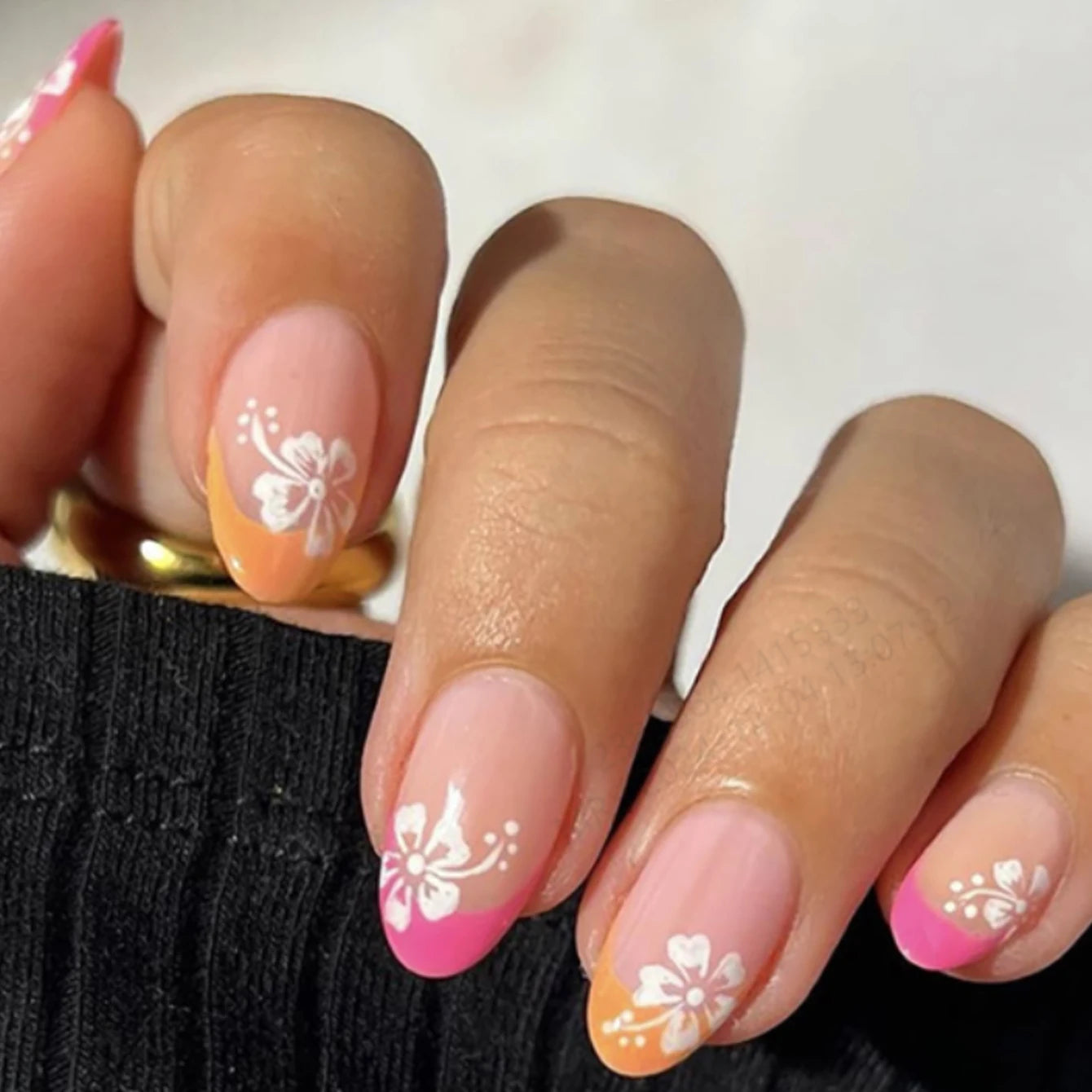 24pcs Long Almond Fake Nails White French Press on Nails Simple Full Cover Detachable Nail Tips
