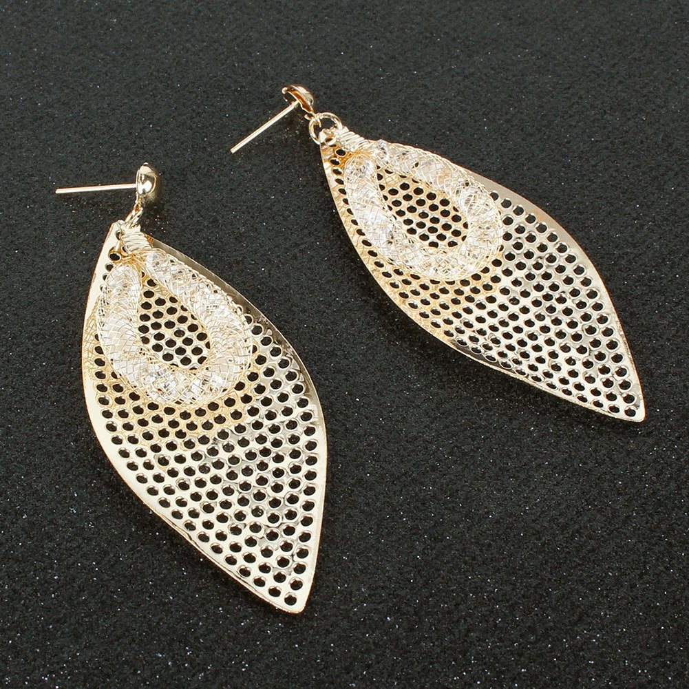 Metal Frosted Mesh Stud Earrings Personality Simple Leaf Earrings  Women