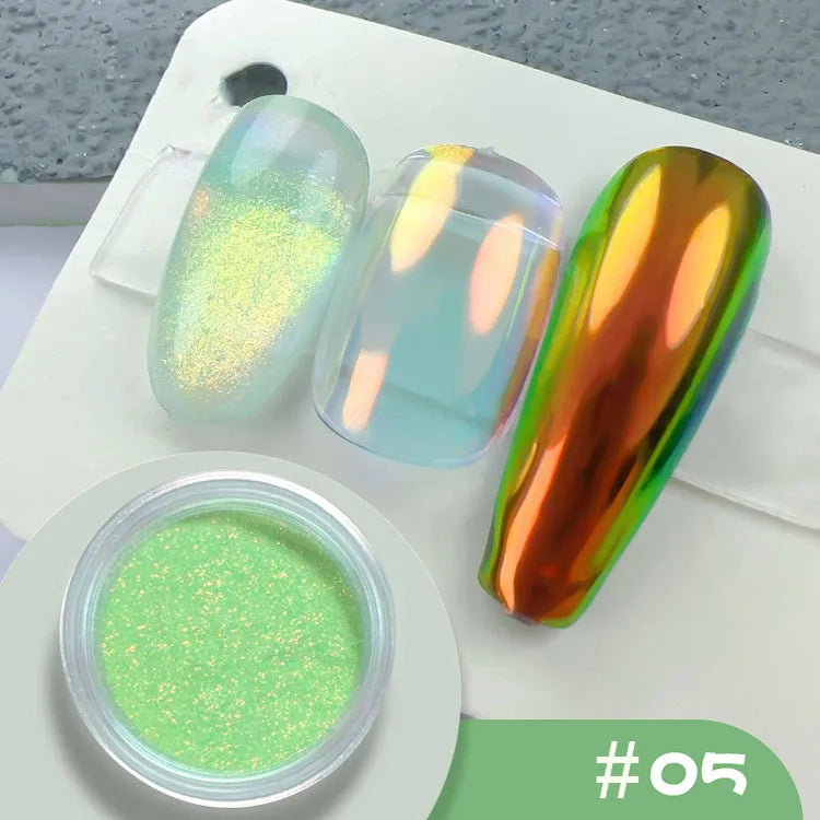 12 Grids Mirror Effect Mermaid Nail Powder Holographic Pearl Chrome Pigment Fine Glitter Dipping Powder Nail Crafts Supplies