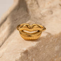 Anillos de dedo de acero inoxidable con diseño de labios de moda, chapados en oro, joyería occidental, regalo para mujer