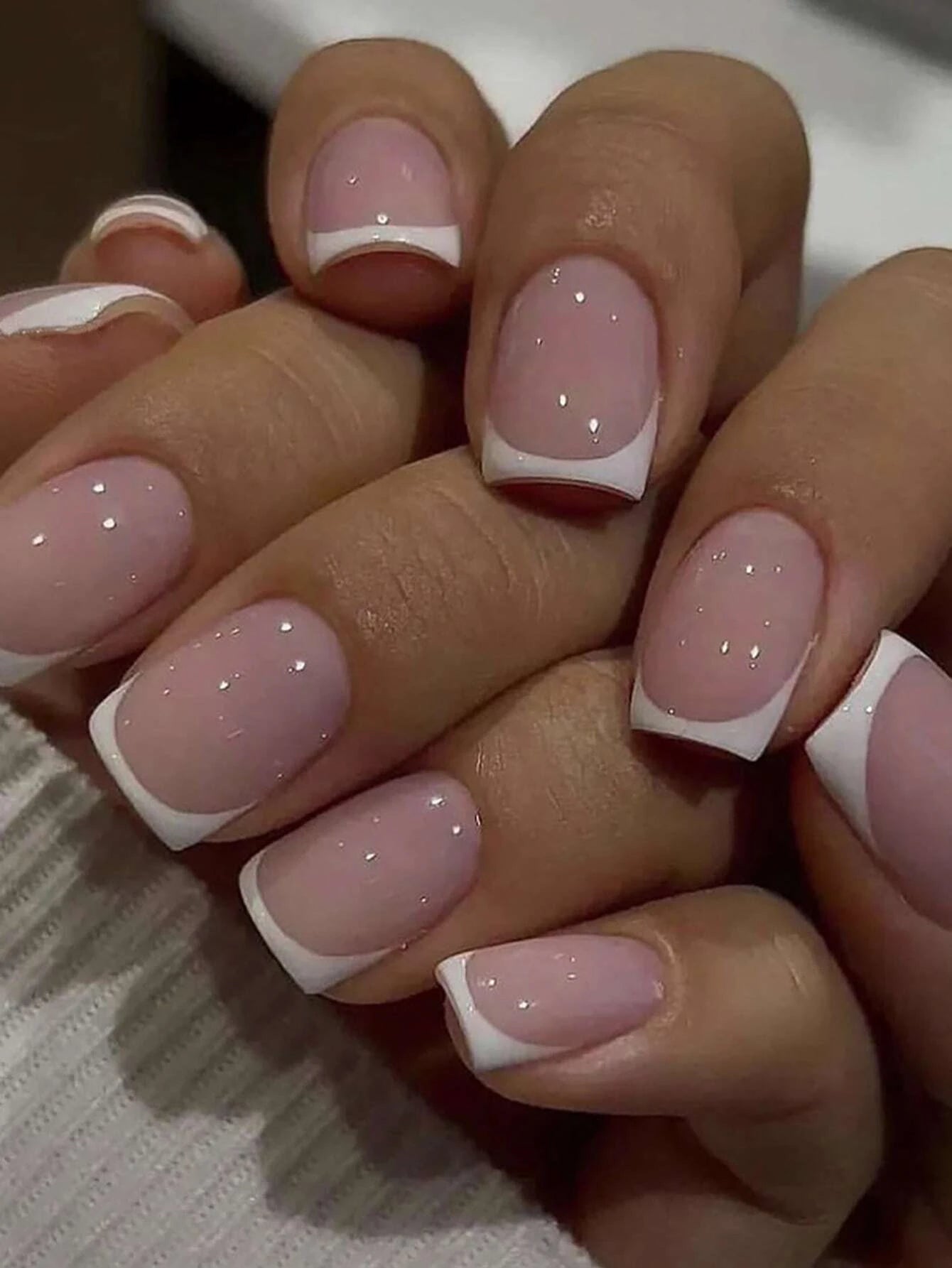 24pcs Long Almond Fake Nails White French Press on Nails Simple Full Cover Detachable Nail Tips