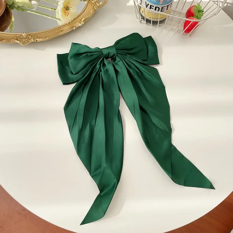 Solid Color Satin Ribbon Big Bows Hairpin Spring Clips Hair Accessories for Women Girls Trendy Korean Summer Headwear 2024