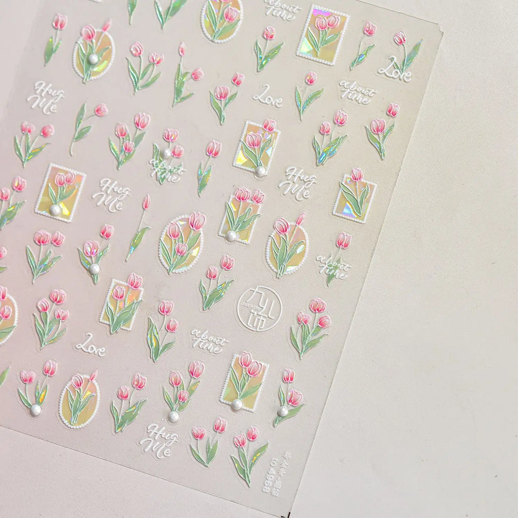 1Sheet 5D Soft Embossed Relief Nail Stickers Cute Daisies Self Adhesive Slider Stickers Press On Nails DIY Japanese Nail Art Dec