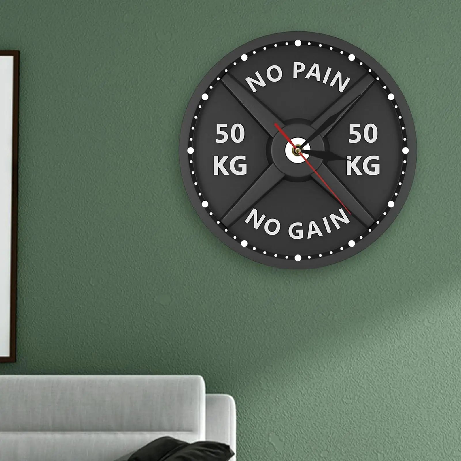 50kg 3D Barbell Wall Clock Gym Wall Clock Silent 12' Non Ticking Decoration Round Battery Operated Watch for Living Room Bedroom