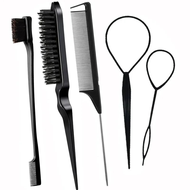 5pcs Hairdressing Tools Pointed Tail Comb Dual Head Eyebrow Brush Triple Row Comb Coiler Hair Salon Styling Comb