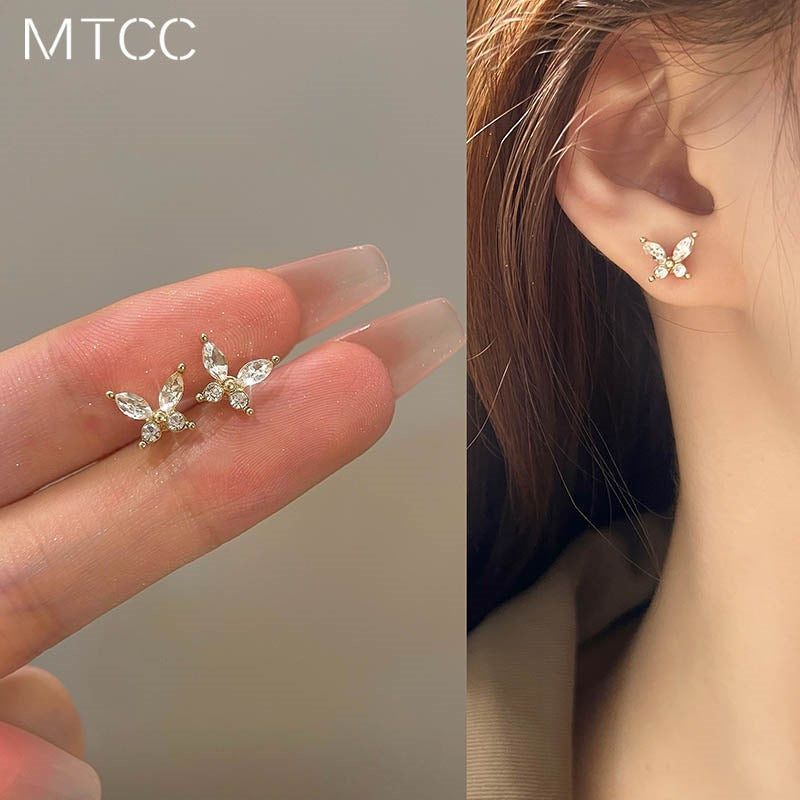 S925 Silver Needle Exquisite Zircon Butterfly Stud Earrings for Women