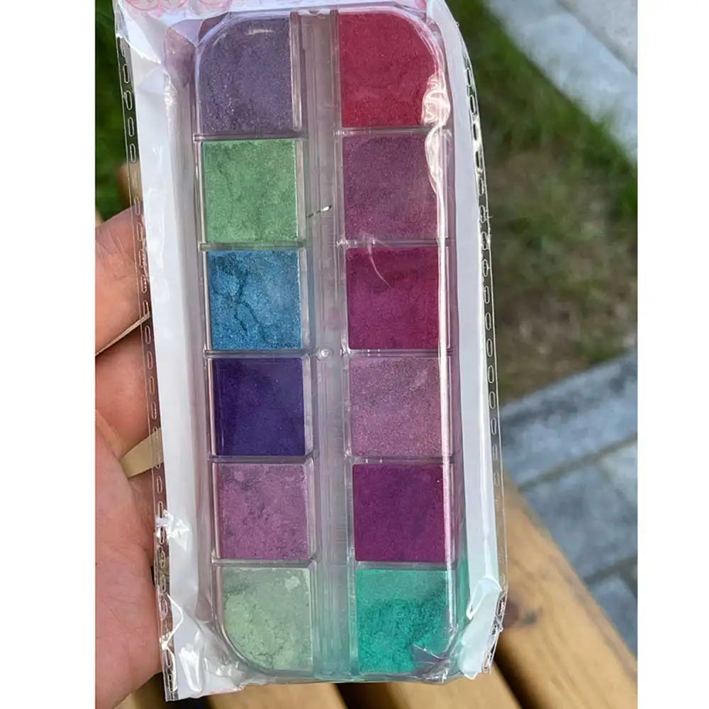 12 rejillas efecto espejo polvo de uñas de sirena holográfico perla cromo pigmento brillo fino polvo de inmersión suministros de artesanía de uñas