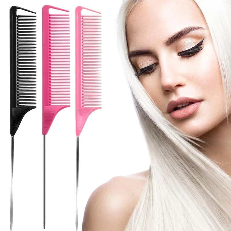 1pc Professional Pointed Tail Hair Comb Salon Cut Comb Styling Stainless Steel Spiked Salon Hair Care Hairdresser Styling Tool